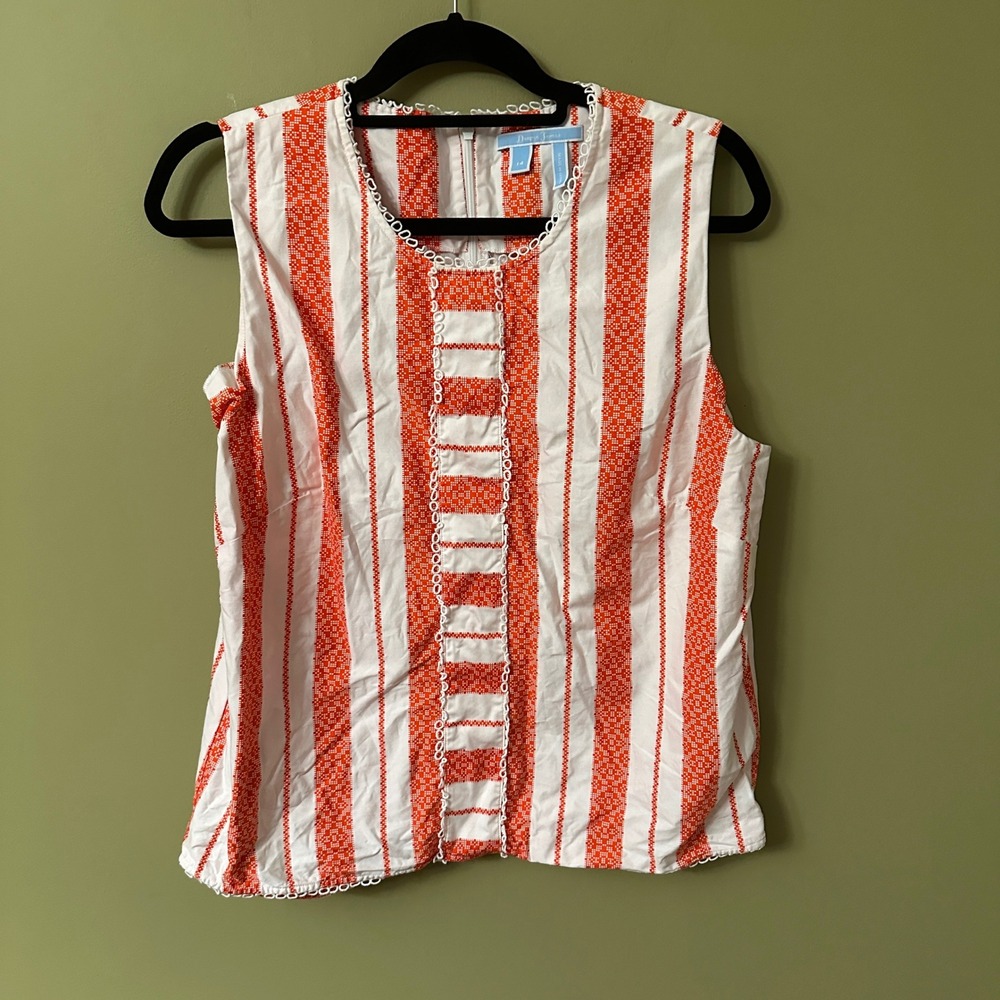 Draper James Orange White‎ Stripe Embroidered Sleeveless Top Size 14
